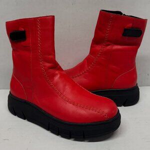 MIZ MOOZ SOFT LEATHER PLATFORM BOOTS SIDE ZIP 37EU / 7US RED Z-188